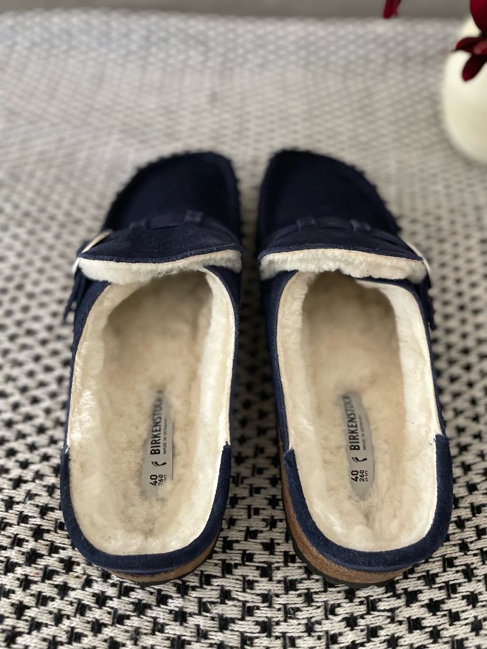Birkenstock Buckley Shearling Navy Blue Clog Mule Size 40 Women - Picture 4 of 7